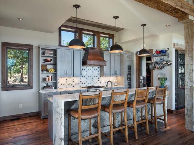 Interior, horizontal, kitchen overall, Fowler residence, Helena, Montana; Boxwoods